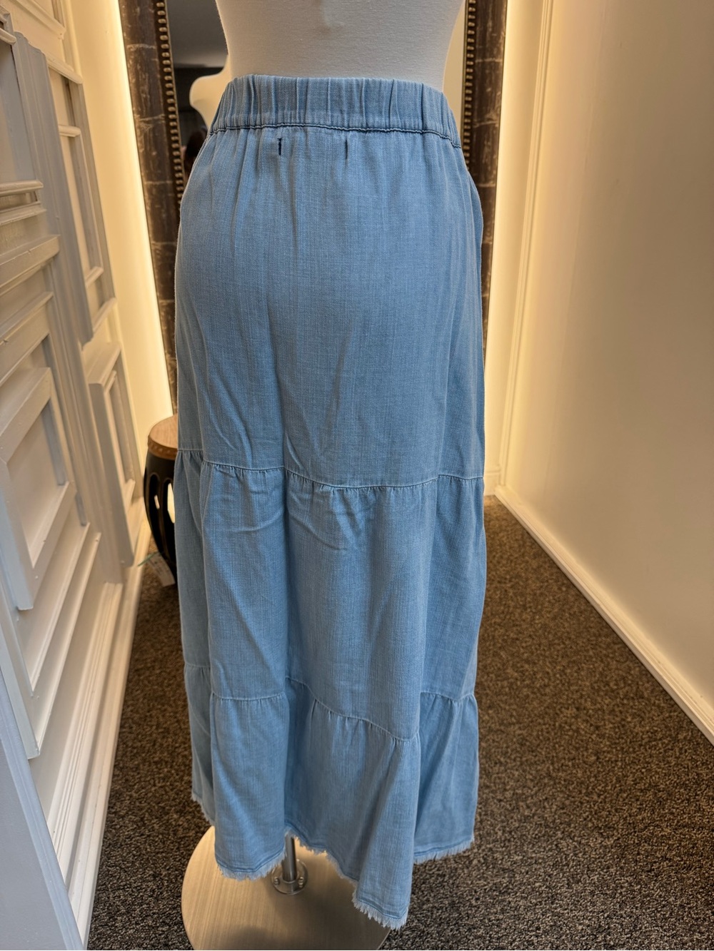 Billy T Light Blue Button-Front Tiered Maxi Skirt - Picture 3 of 3